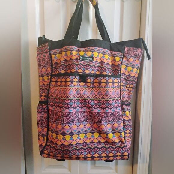 Pink and Yellow Travel Bag with Vibrant Pattern - Picture 1 of 8